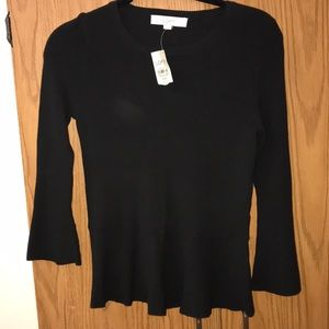 *SOLD* LOFT Petite Bell Sleeve / Peplum Black Top